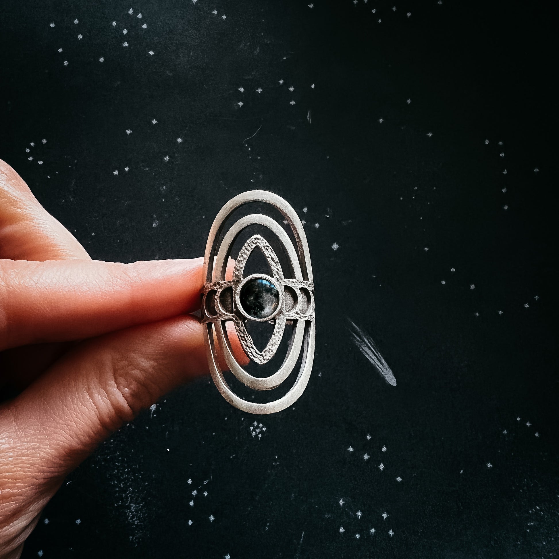 My Moon Cosmic Ripple Personalized Ring with Lunar Phase Band Ring Yugen Handmade Silver Tone  