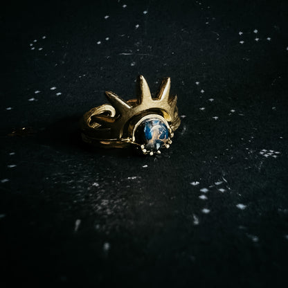 Dark Before the Dawn Sunburst Ring with Copper Lapis Lazuli Ring Yugen Handmade   