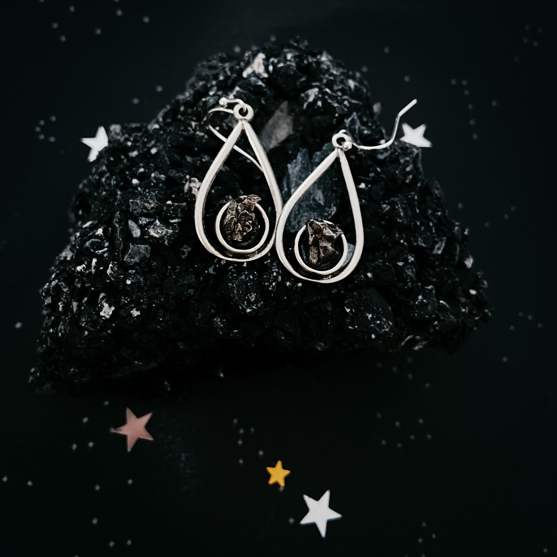 Teardrop Earrings with Raw Meteorite Earrings Yugen Handmade   