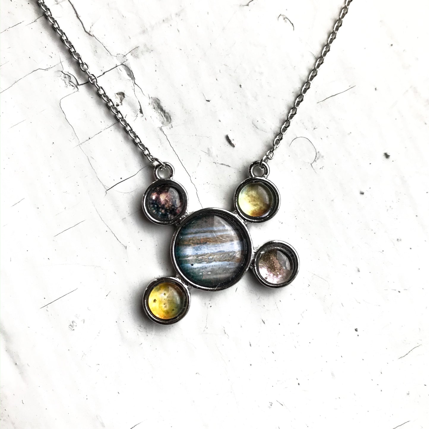 Jupiter and Galilean Moons Silver Pendant Necklace Necklace Yugen Handmade   