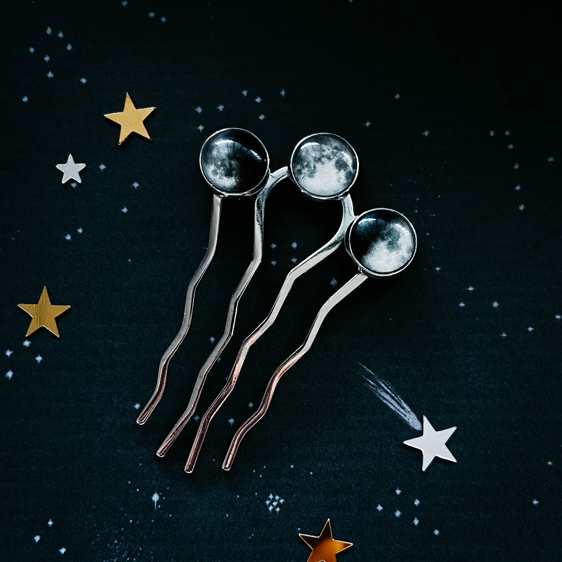 Moon Phase Trio Hair Pin Hair Accessories Yugen Handmade   