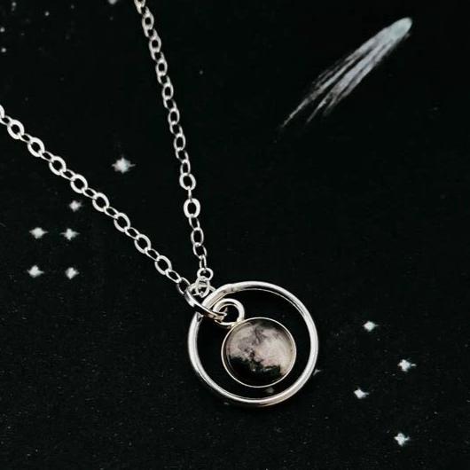 My Moon Mini Halo Necklace with Custom Lunar Phase Necklace Yugen Handmade Silver  