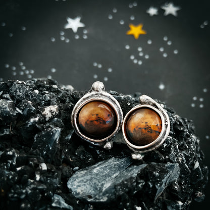 Mars and Moons Earrings - Stud or Leverback Earrings Yugen Handmade   