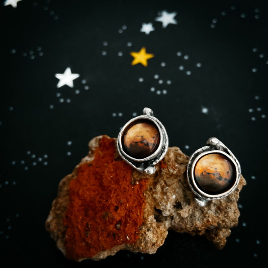 Mars and Moons Earrings - Stud or Leverback Earrings Yugen Handmade Stud / Post  