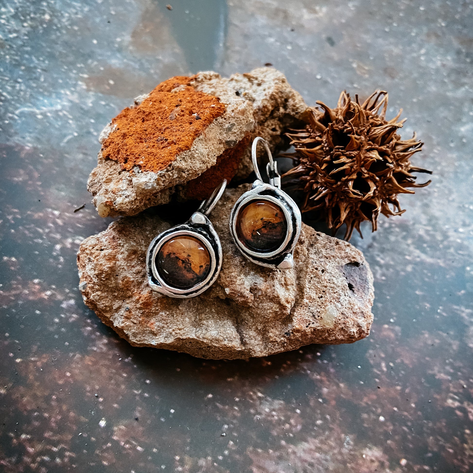 Mars and Moons Earrings - Stud or Leverback Earrings Yugen Handmade   
