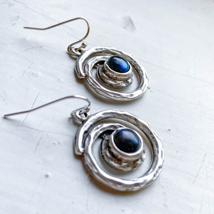 Milky Way Earrings - Spiral Silver Dangle Earrings with Labradorite Earrings Yugen Handmade   
