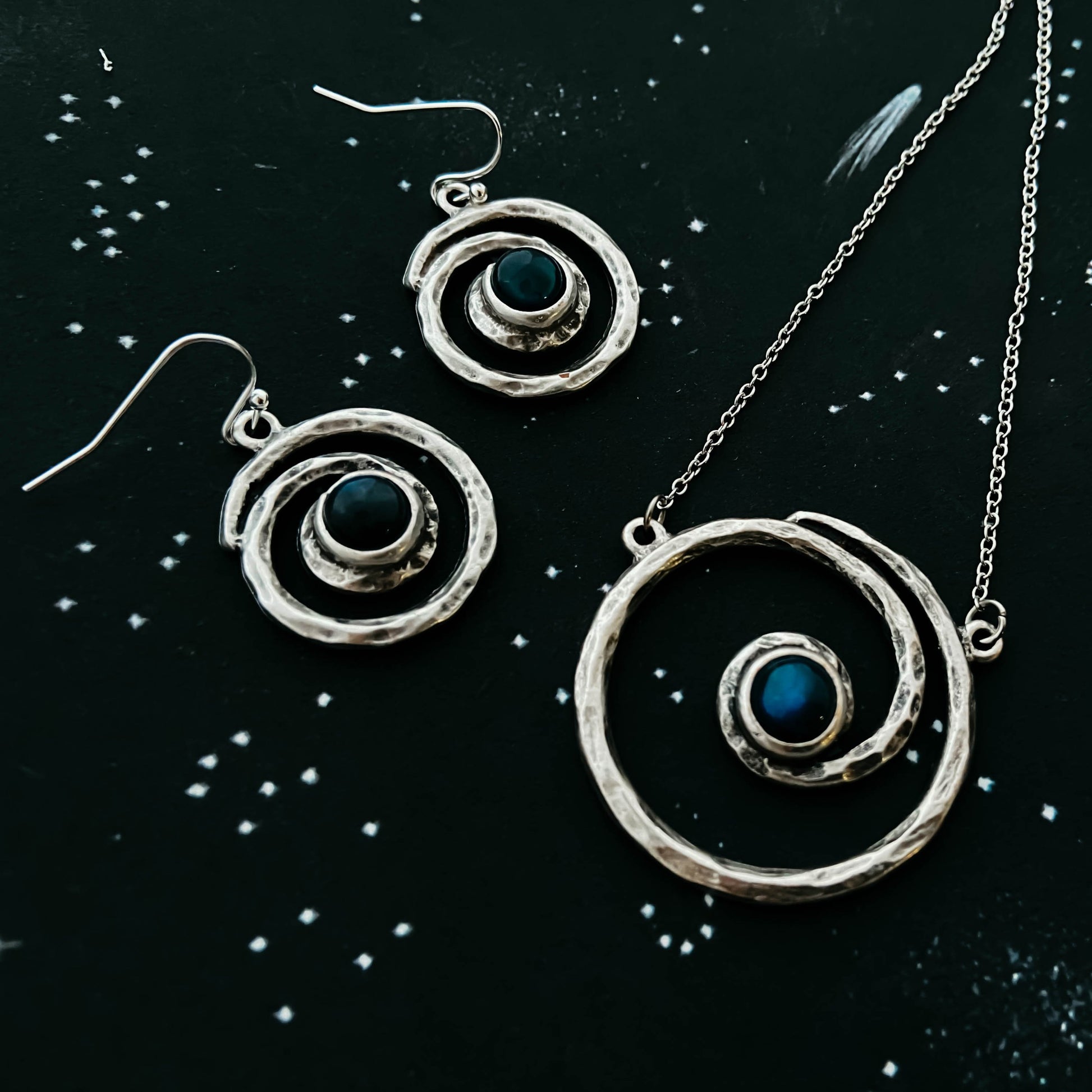 Milky Way Jewelry Set - Spiral Silver Necklace and Earrings with Labradorite Jewelry Set Yugen Handmade   
