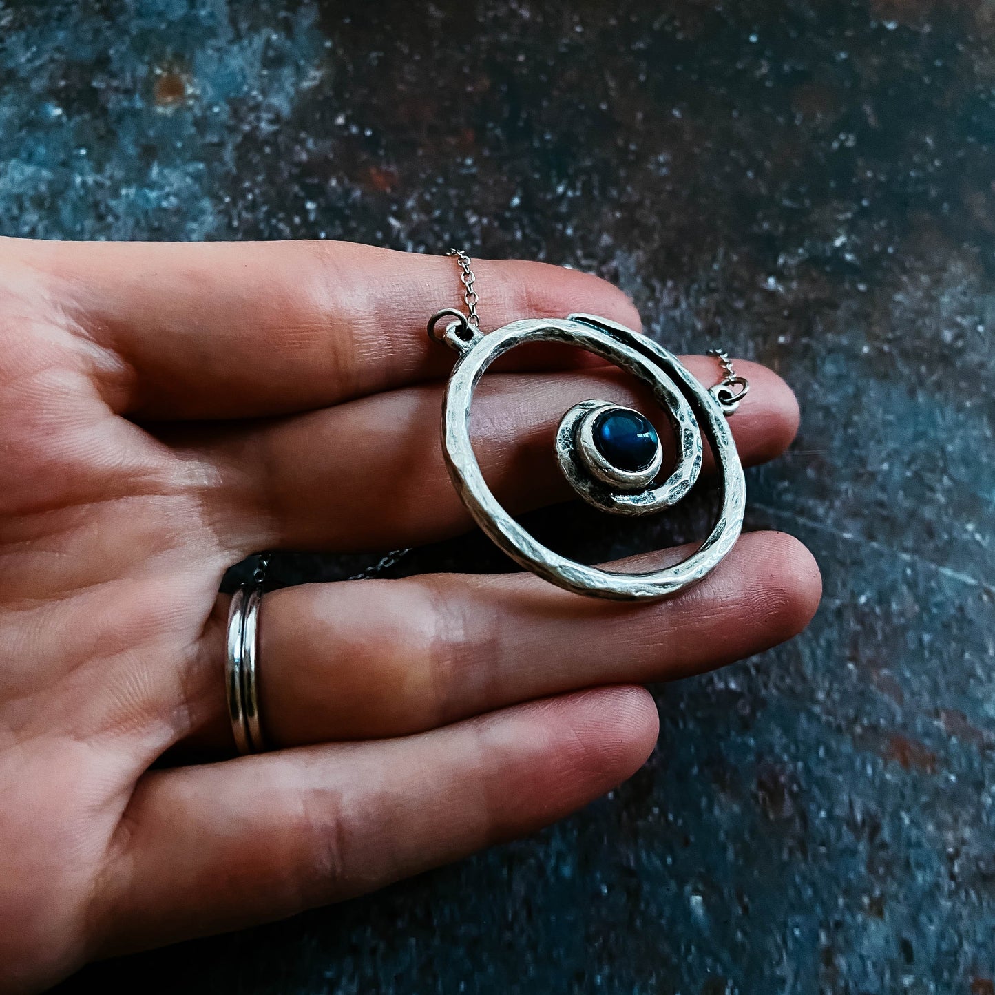 Milky Way Necklace - Spiral Silver Pendant with Labradorite Necklace Yugen Handmade   