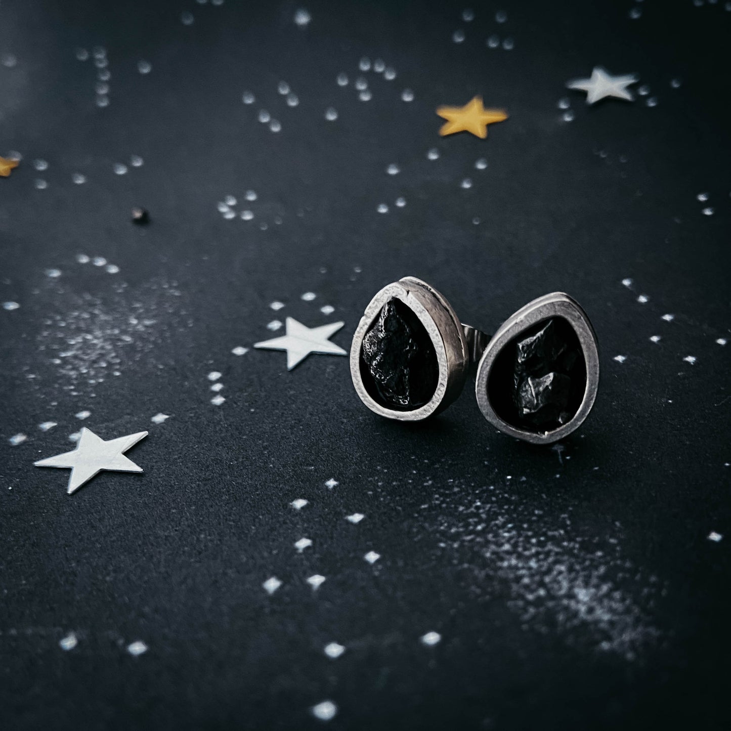 Pear Shaped Teardrop Meteorite Stud Earrings Earrings Yugen Handmade   