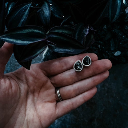 Pear Shaped Teardrop Meteorite Stud Earrings Earrings Yugen Handmade   
