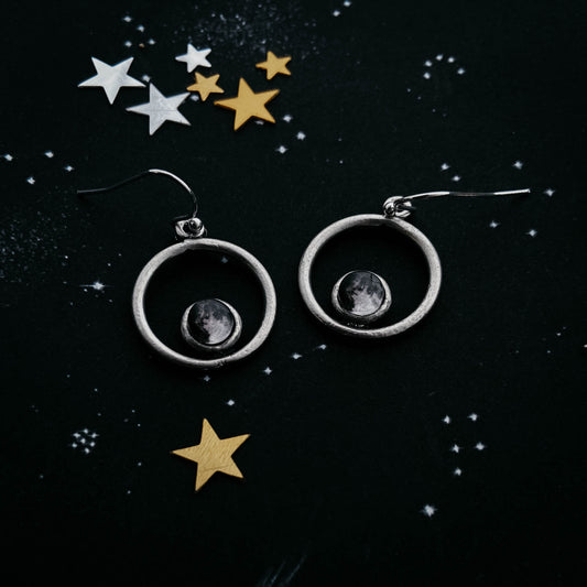 My Moon Circle Dangle Earrings Earrings Yugen Handmade   