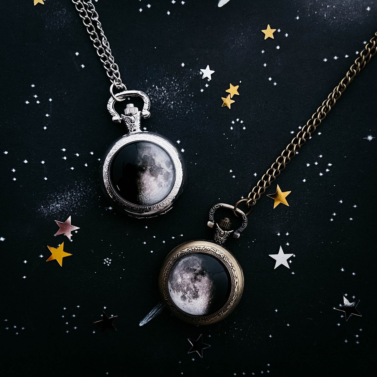 My Moon Custom Lunar Phase Pocket Watch Necklace Pocket Watch Necklace Yugen Handmade   