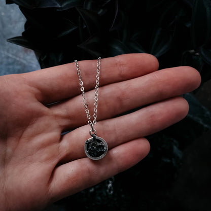 Small Round Meteorite Pendant Necklace in Matte Brushed Silver Necklace Yugen Handmade   