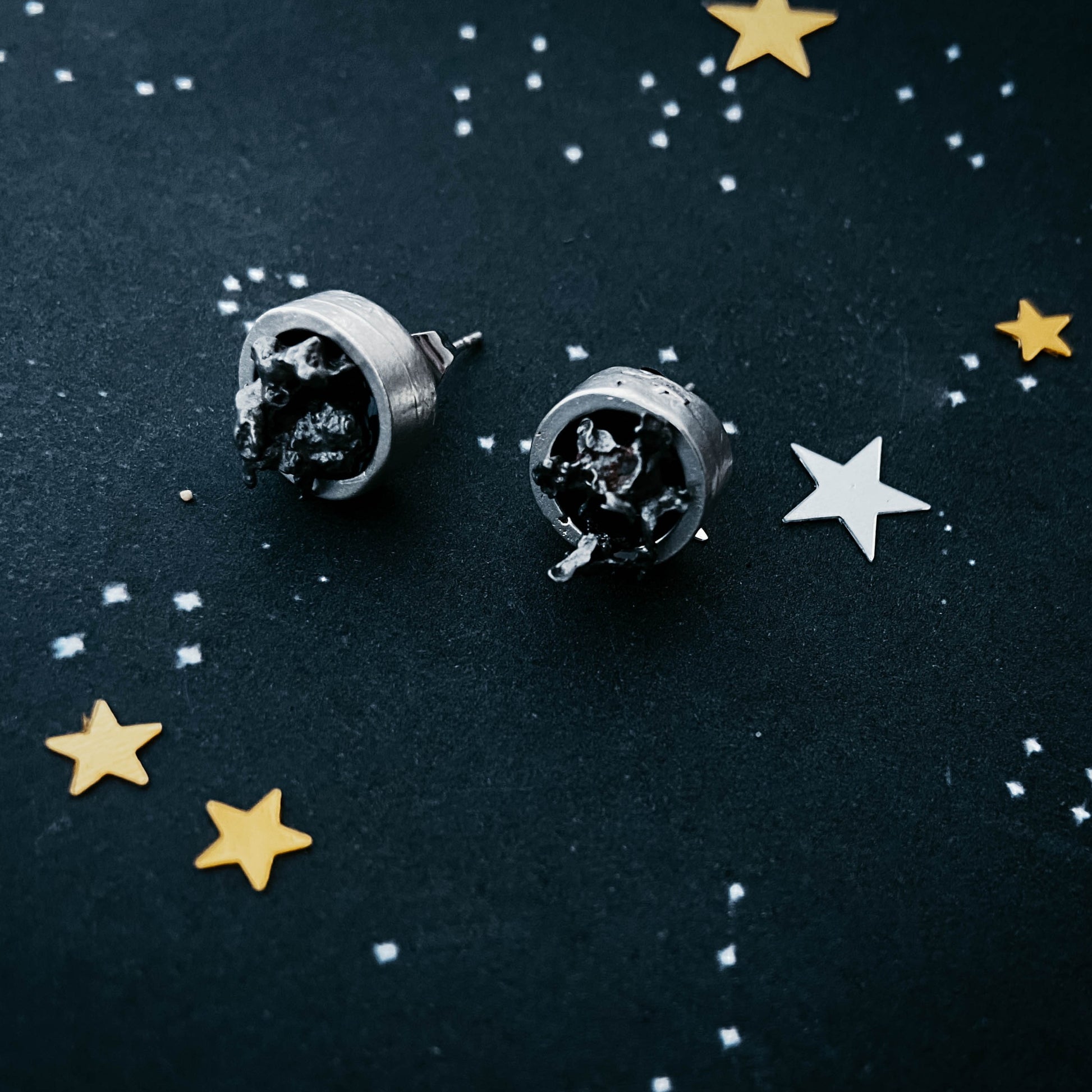 Small Round Raw Meteorite Dangle or Stud Earrings Earrings Yugen Handmade   