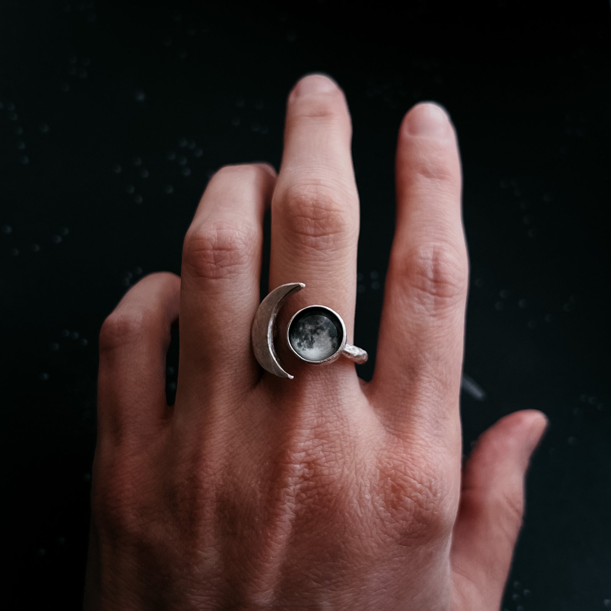 Large Crescent My Moon Ring with Custom Lunar Phase Ring Yugen Handmade   