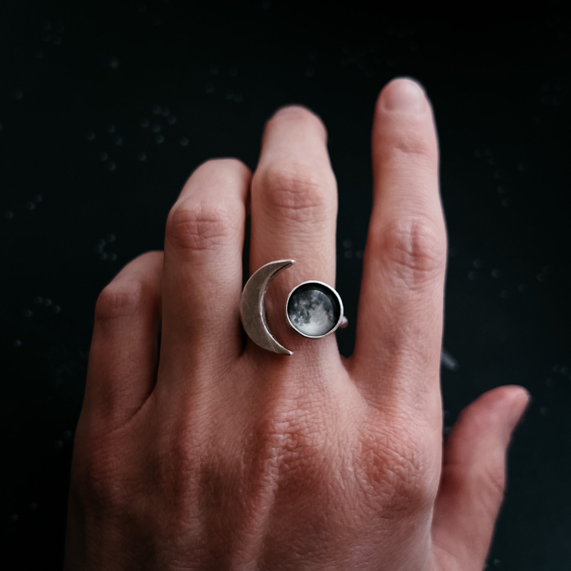 Large Crescent My Moon Ring with Custom Lunar Phase Ring Yugen Handmade   