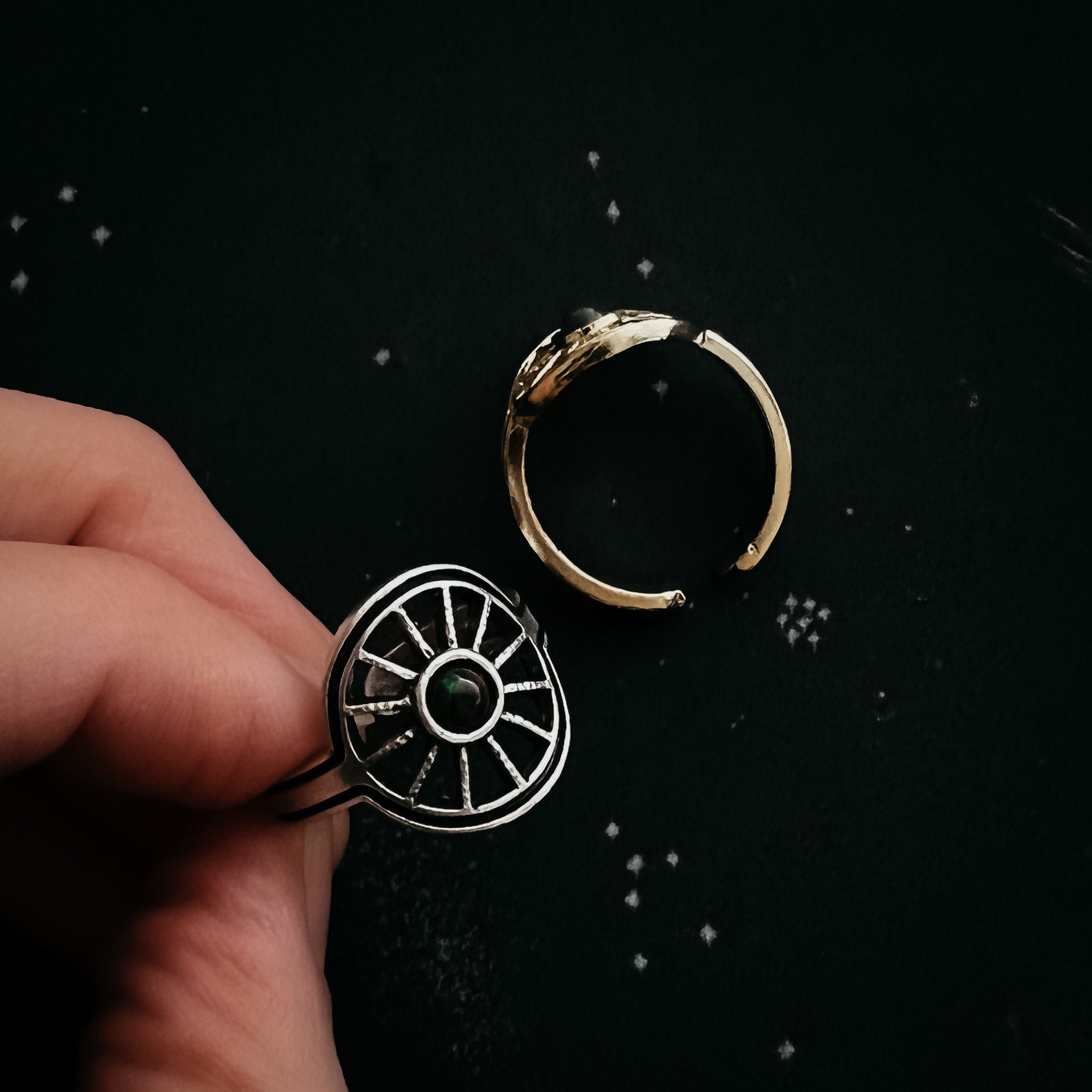 Midnight Sun Ring with Black Opal Ring Yugen Handmade   