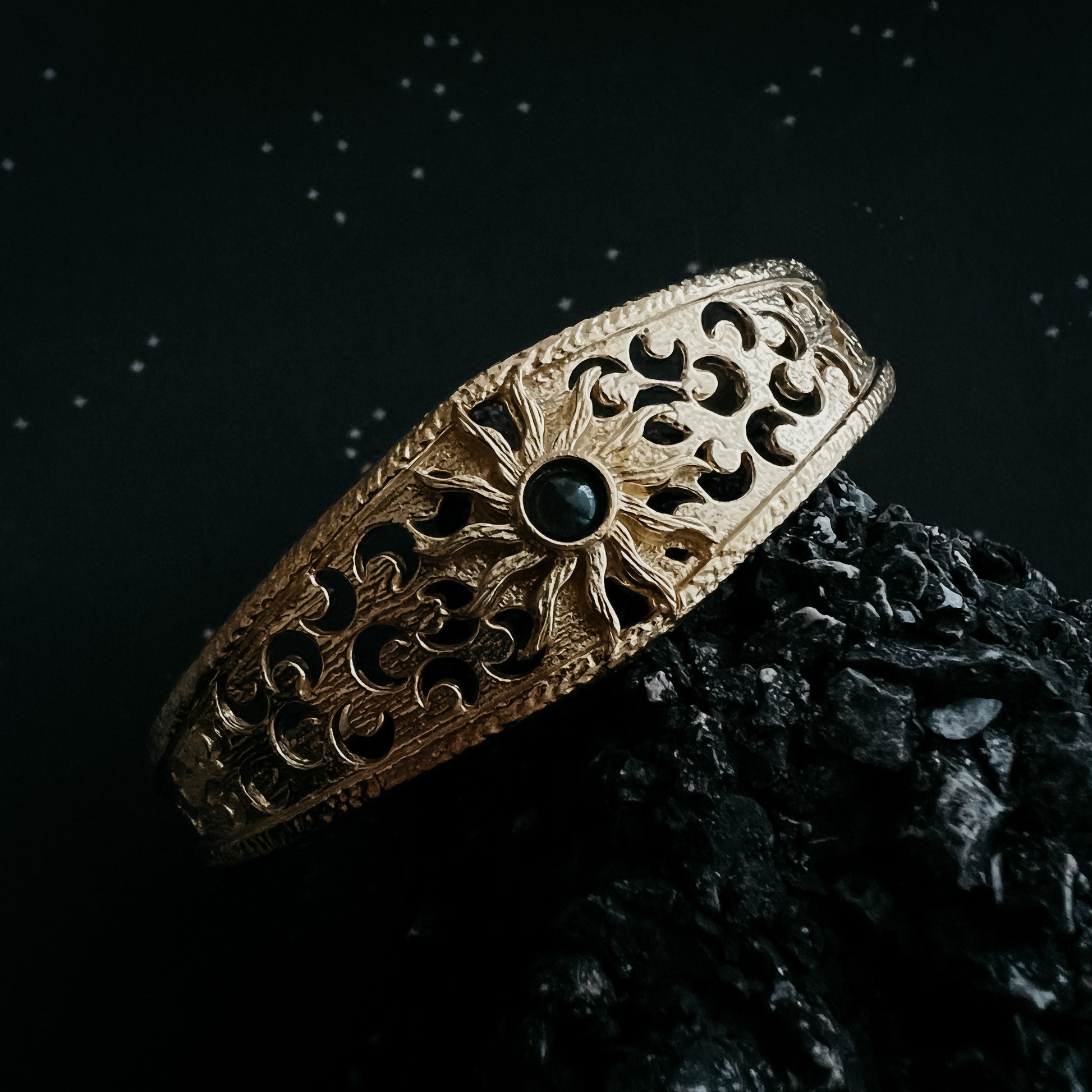 Midnight Sun Cuff Bracelet with Black Opal Bracelet Yugen Handmade Gold  