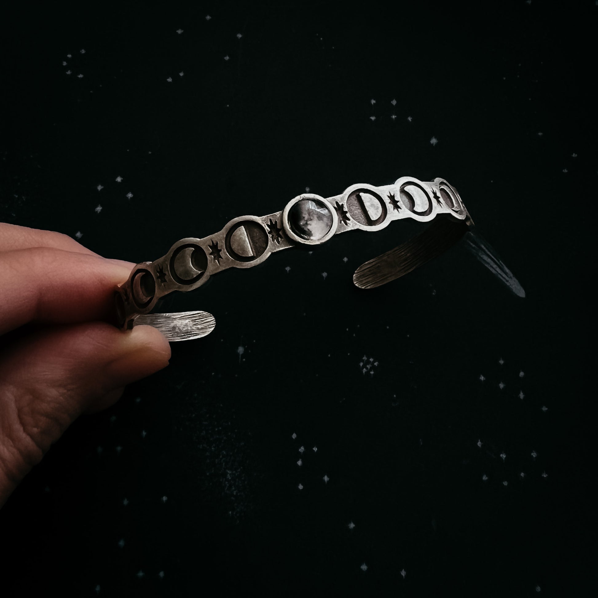 Thin My Moon Cuff Bracelet with Lunar Phases Bracelet Yugen Handmade Silver  