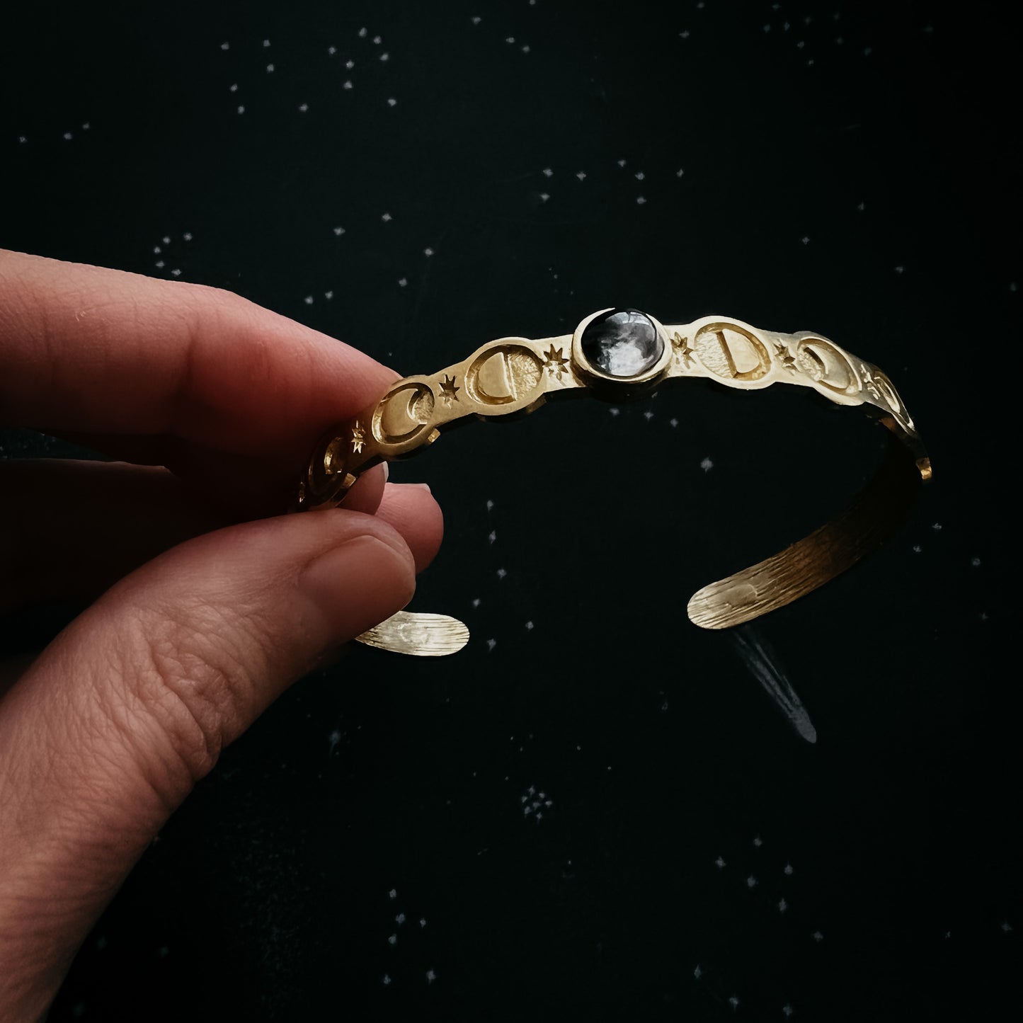 Thin My Moon Cuff Bracelet with Lunar Phases Bracelet Yugen Handmade Gold  