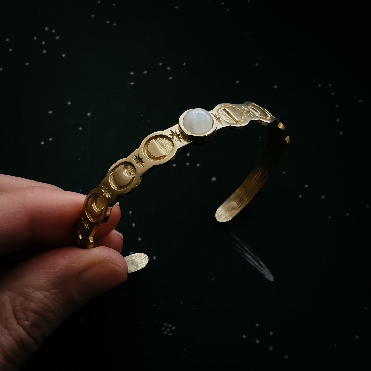 Moon Goddess Bracelet with Rainbow Moonstone Bracelet Yugen Handmade Gold  