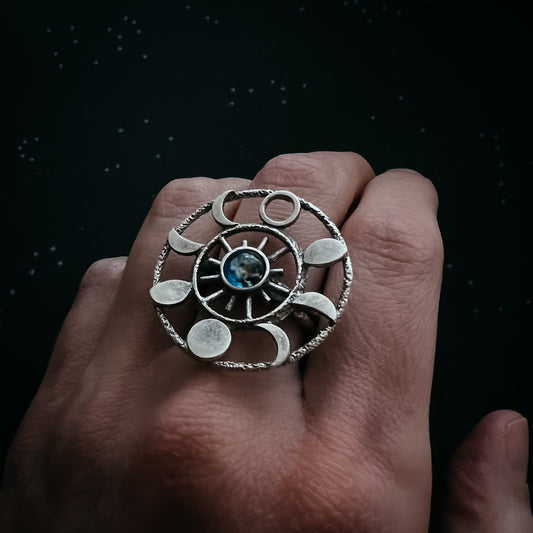 Large Moon Phase Statement Cocktail Ring Ring Yugen Handmade   