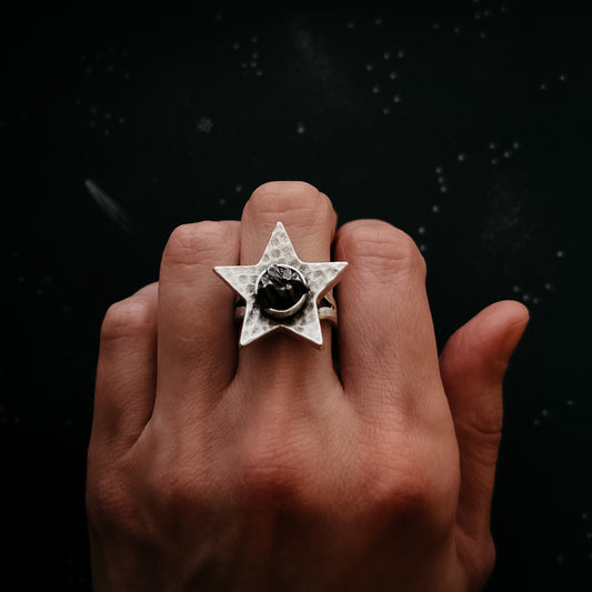 Star Shaped Ring with Authentic Meteorite Ring Yugen Handmade   