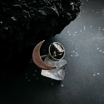 Crescent Moon Wrap Ring with Authentic Meteorite Ring Yugen Handmade   