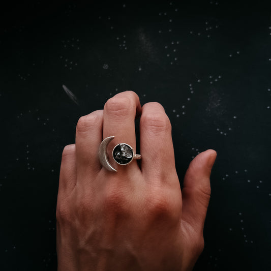 Crescent Moon Wrap Ring with Authentic Meteorite Ring Yugen Handmade   