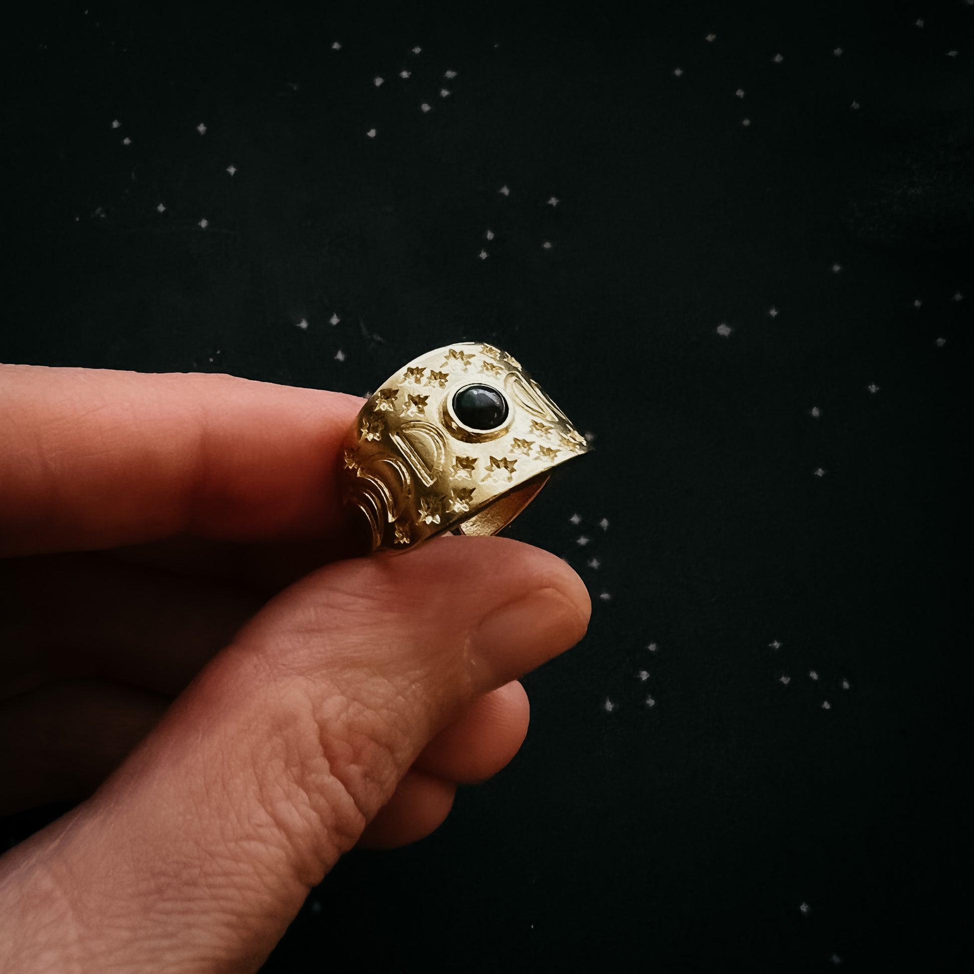 Eclipse Ring with Moon Phases and Black Opal Ring Yugen Handmade   