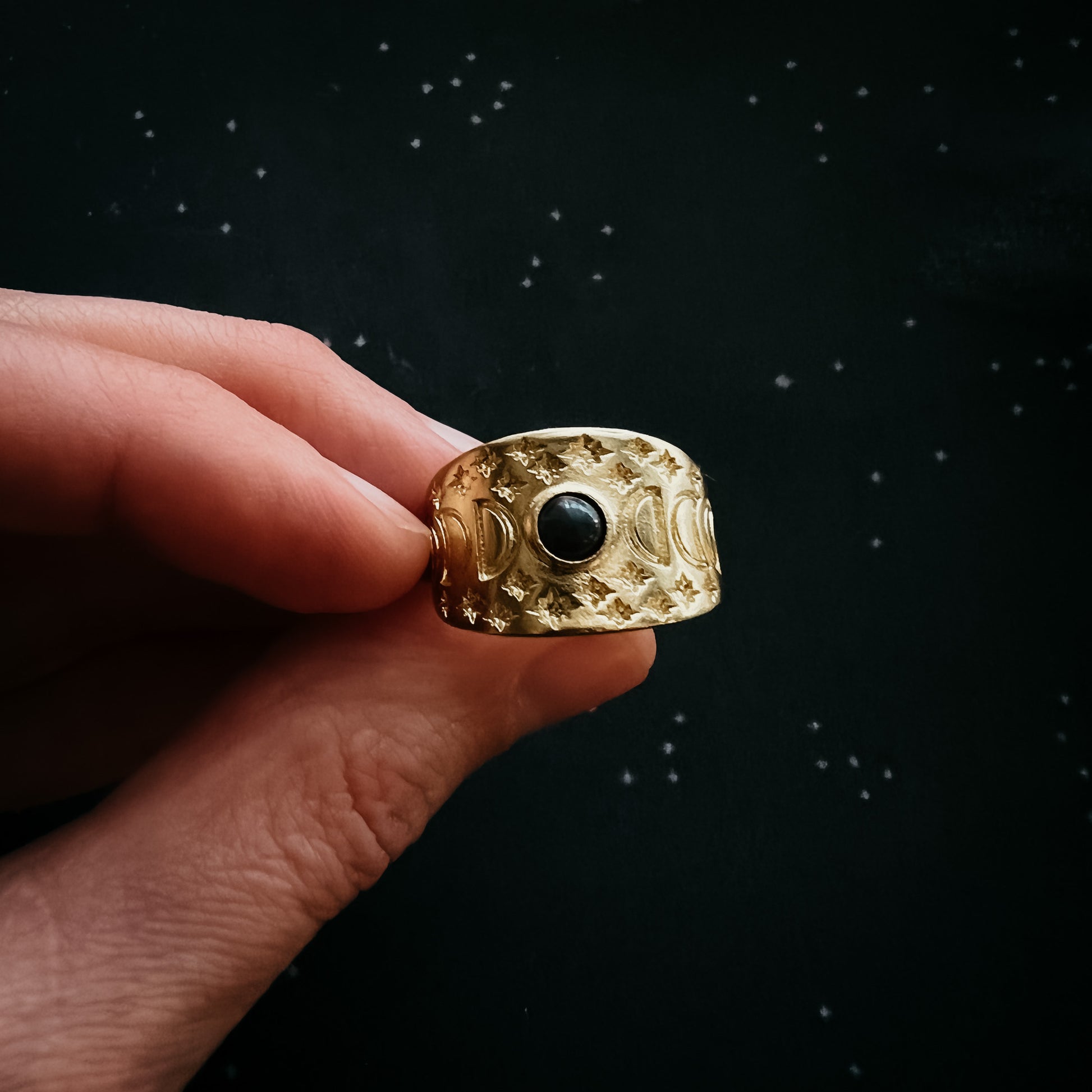 Eclipse Ring with Moon Phases and Black Opal Ring Yugen Handmade   