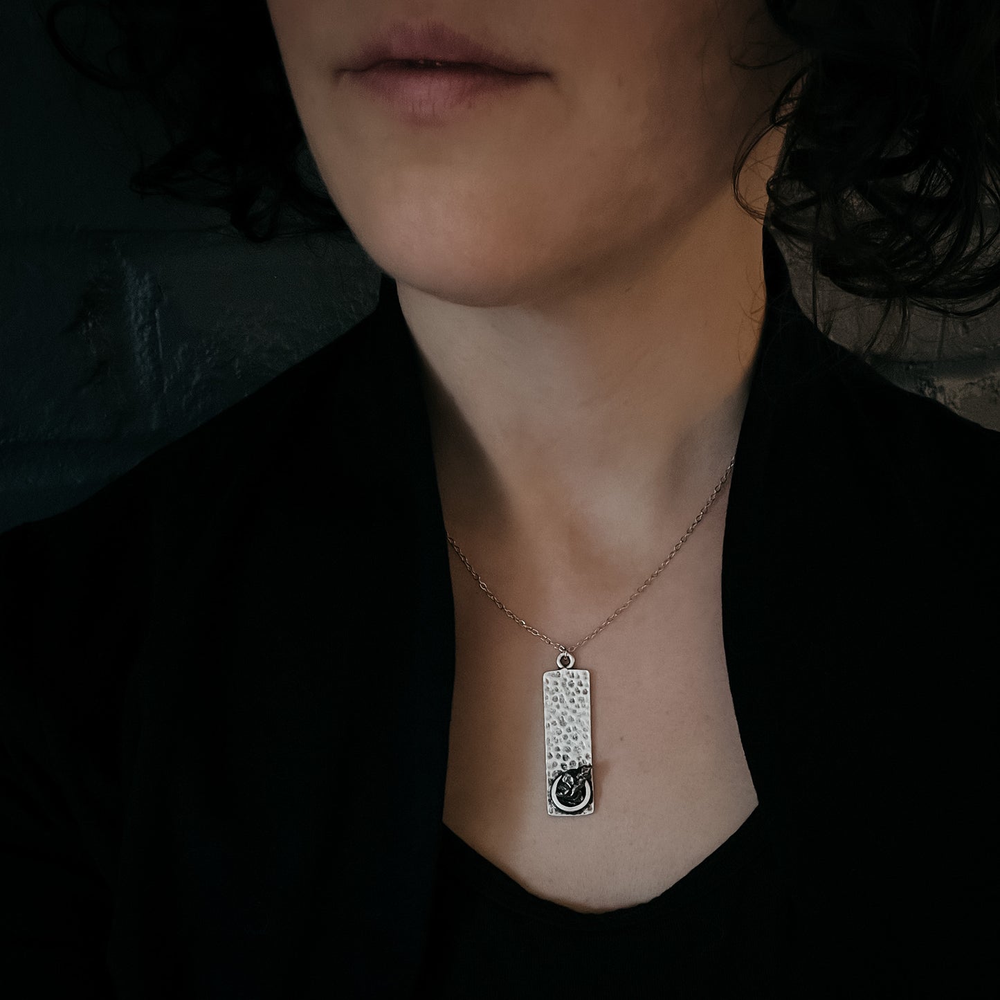 Rectangle Pendant with Raw Meteorite Necklace Yugen Handmade   