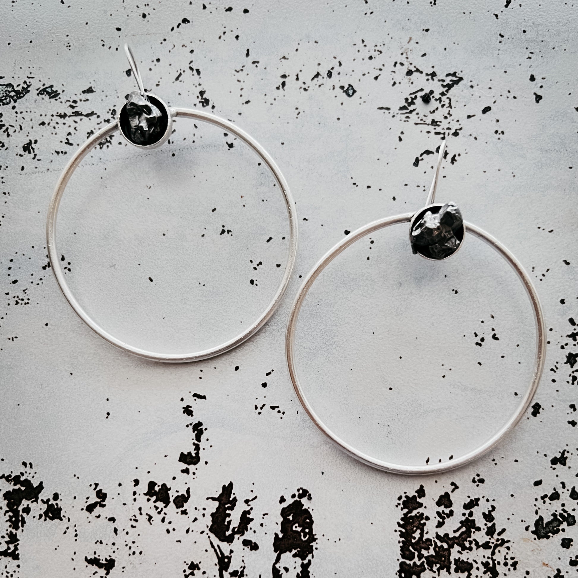 Large Hoop Earrings with Meteorite Earrings Yugen Handmade   