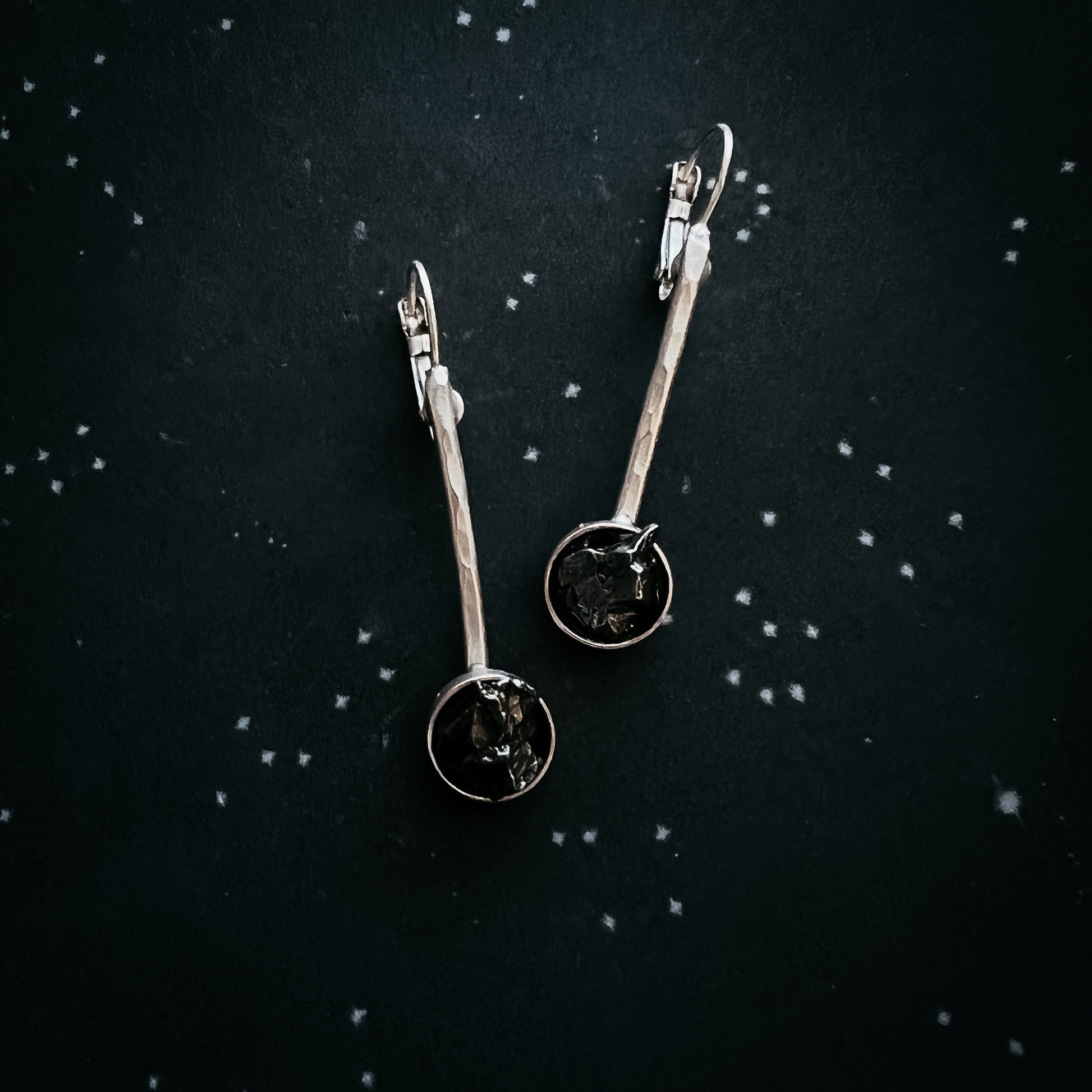Simple Round Meteorite Drop Earrings Earrings Yugen Handmade   