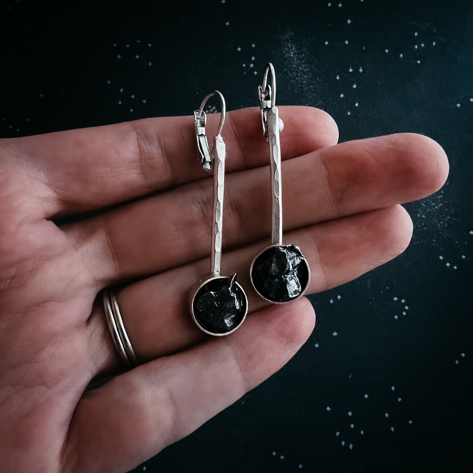 Simple Round Meteorite Drop Earrings Earrings Yugen Handmade   