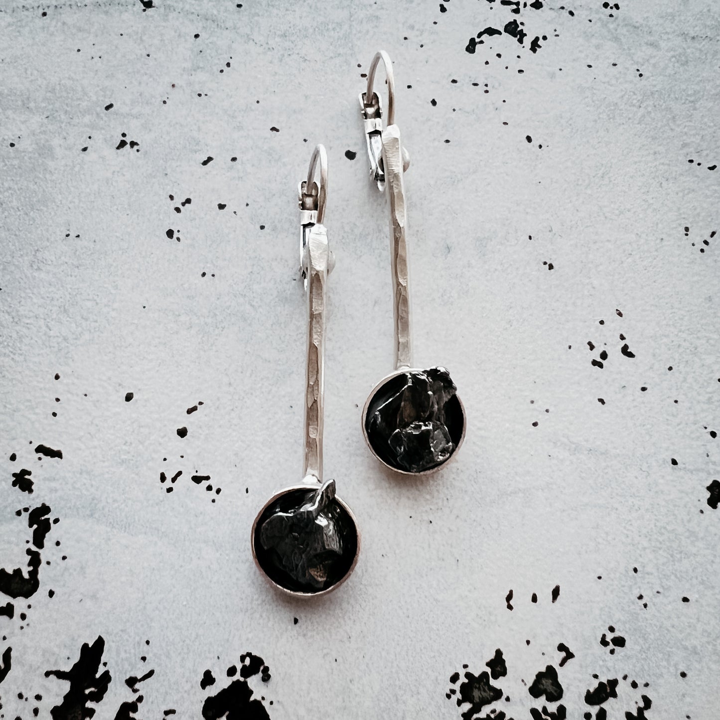 Simple Round Meteorite Drop Earrings Earrings Yugen Handmade   