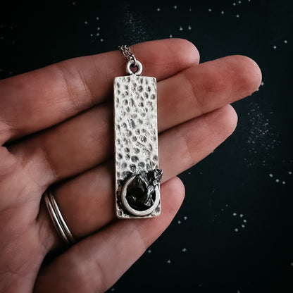 Rectangle Pendant with Raw Meteorite Necklace Yugen Handmade   