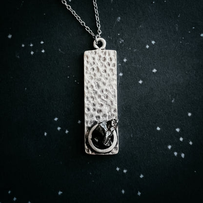 Rectangle Pendant with Raw Meteorite Necklace Yugen Handmade   