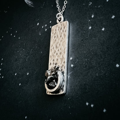 Rectangle Pendant with Raw Meteorite Necklace Yugen Handmade   