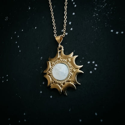 Lunar Witch Necklace - Rainbow Moonstone Pendant Necklace Yugen Handmade   