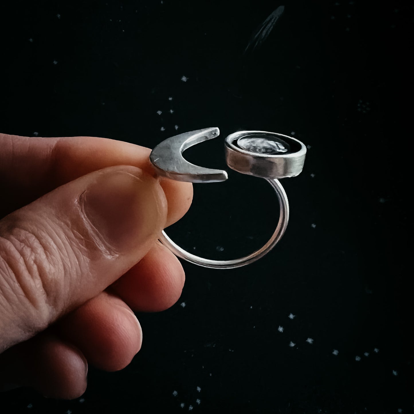 Crescent Moon Wrap Ring with Authentic Meteorite Ring Yugen Handmade   