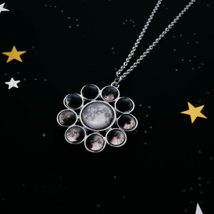 Moon Phase Halo Pendant Necklace Yugen Handmade   