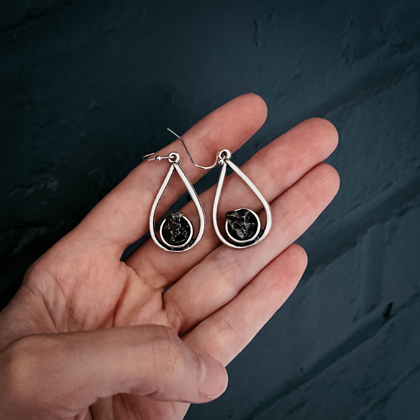 Teardrop Earrings with Raw Meteorite Earrings Yugen Handmade   