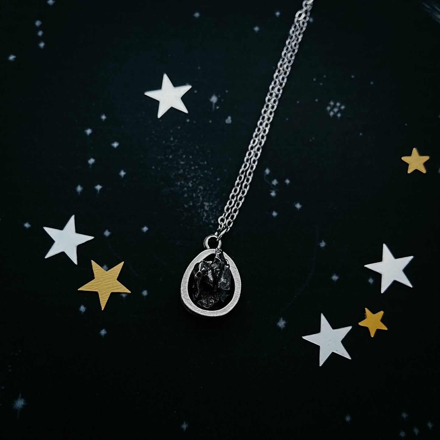 Small Teardrop Meteorite Pendant Necklace Yugen Handmade   