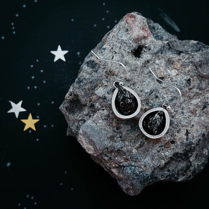 Pear Shaped Teardrop Meteorite Dangle Earrings Earrings Yugen Handmade   