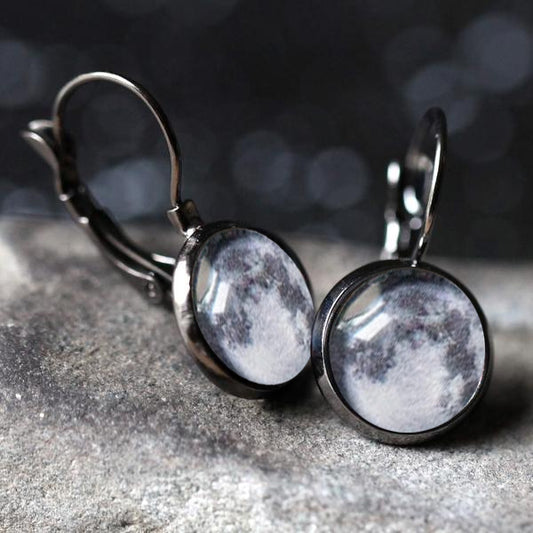 My Moon Custom Earrings - Dangle or Stud Earrings Yugen Handmade Gunmetal Leverback 