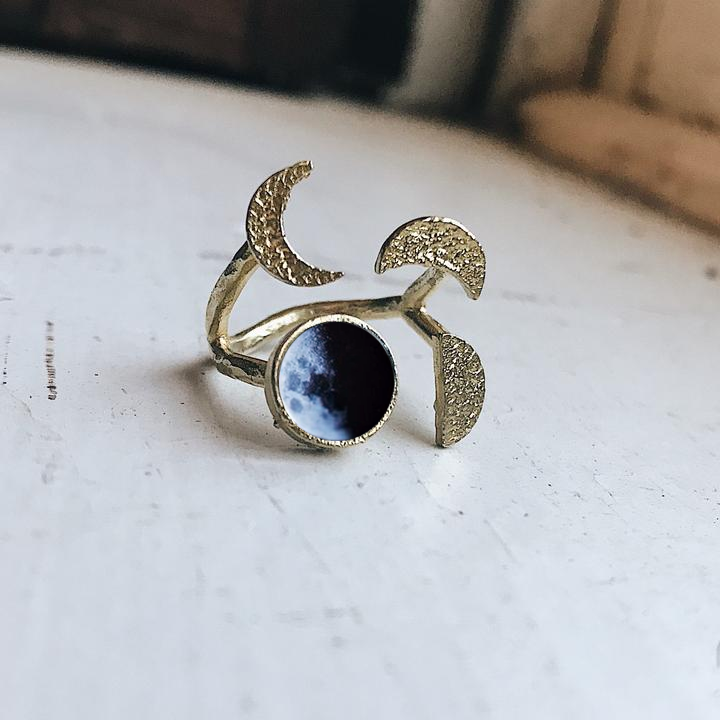 My Moon Sculptural Custom Lunar Phase Ring Ring Yugen Handmade   