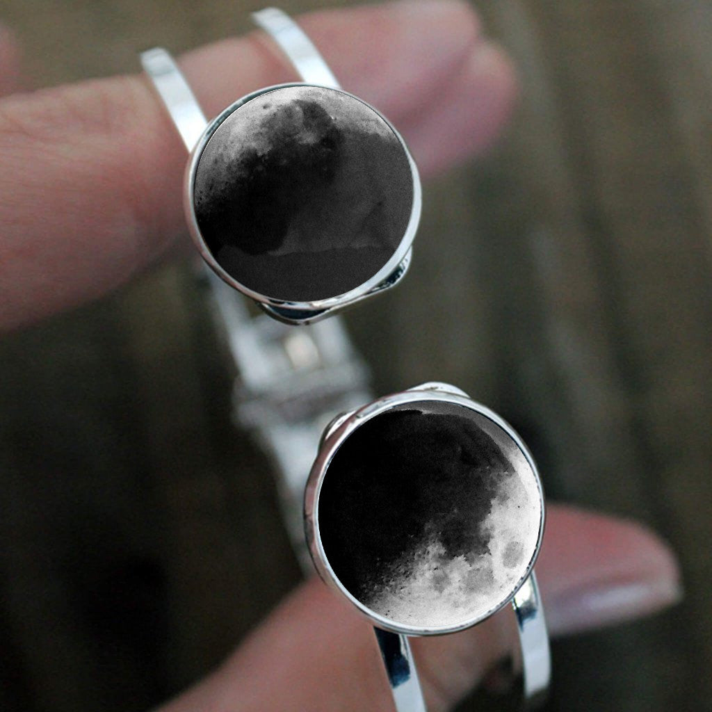 My Moon Hinged Cuff Bracelet - 2 Custom Moon Dates Bracelet Yugen Handmade   