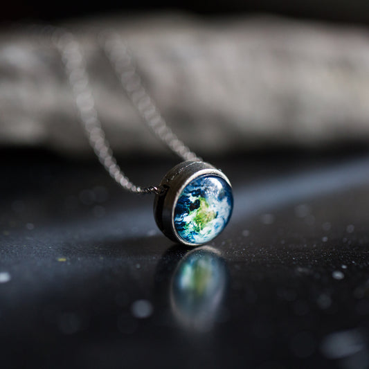 Space Necklace - Pick Your Planet or Nebula Slide Galaxy Pendant Necklace Yugen Handmade Silver Tone  