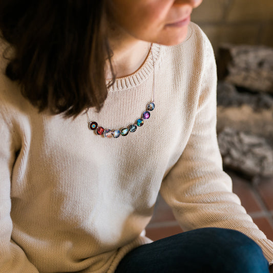 Nebula Rainbow Necklace in Silver - Curved Bib Pendant Necklace Yugen Handmade   